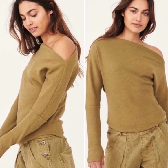 Free People Fuji Off Shoulder Thermal Top in Earth Seed - Picture 4 of 6